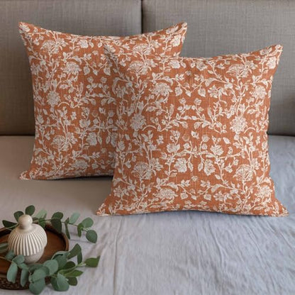 King Size Botanical Rose Bed Runner Set with Pillow Covers Burnt Orange 94x20"