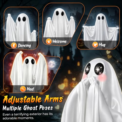 White Halloween Ghost Decorations Outdoor 5FT Swinging Ghosts with Remote & Timer