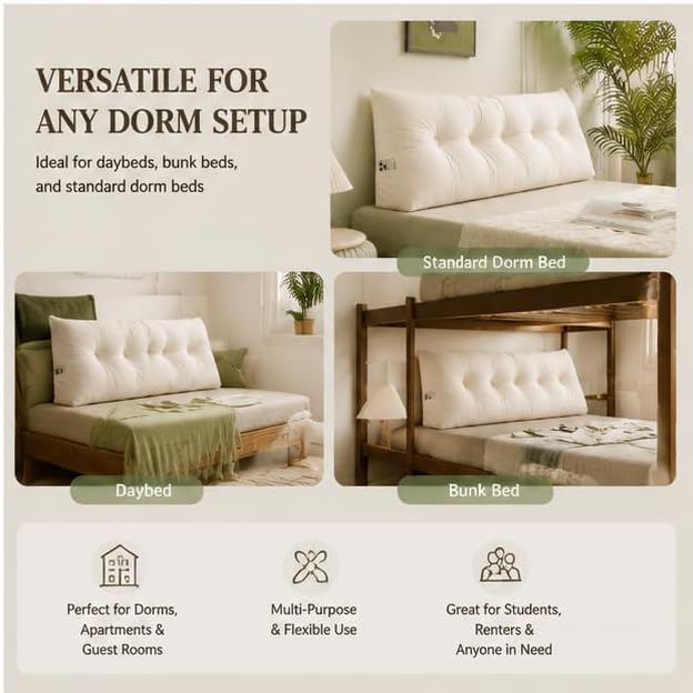 Twin XL Dorm Headboard Pillow Wedge Cushion - Back Support & Bolster