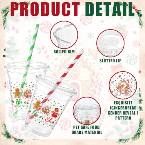 50 Colorful Baby Shower Plastic Cups with Lids & Straws - Gender Reveal Set