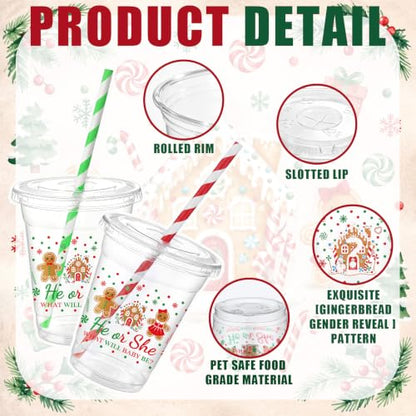 50 Colorful Baby Shower Plastic Cups with Lids & Straws - Gender Reveal Set