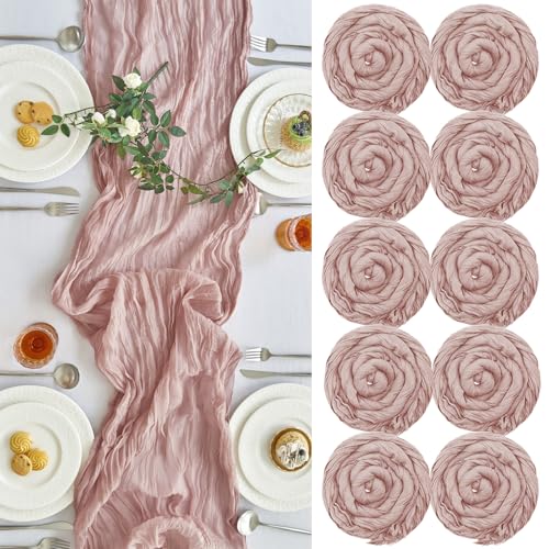 Dusty Pink Cheesecloth Table Runner 10ft Pack for Fall Birthday Party Home Decor