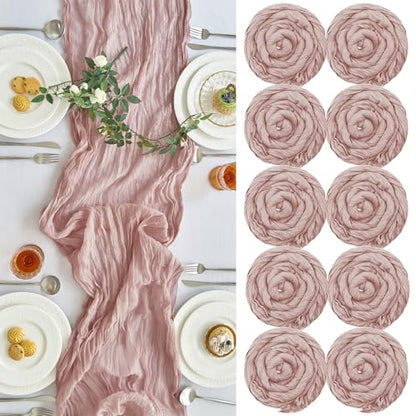 Dusty Pink Cheesecloth Table Runner 10ft Pack for Fall Birthday Party Home Decor