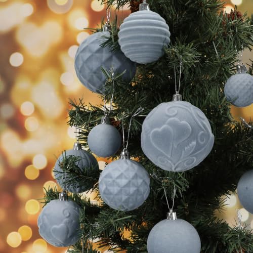 Dusty Blue Velvet Christmas Ball Ornaments Set - 38 Pack Holiday Decor