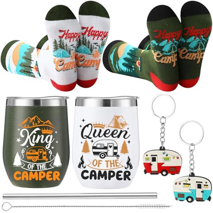 Patelai Classic Camping Gift Set for Couples - Stainless Steel Tumblers, Socks & Keychains
