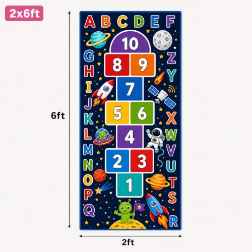 Space Hopscotch Mat for Kids, ABC Play Rug for Boys Room 2x5ft - Color 3