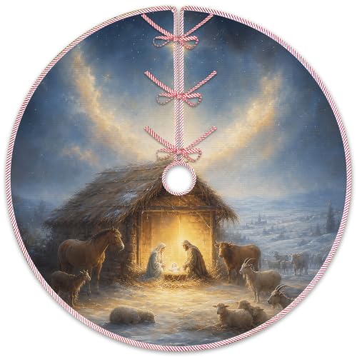Christmas Tree Skirt 36 Inch Nativity Religious Holiday Decor