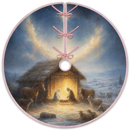 Christmas Tree Skirt 36 Inch Nativity Religious Holiday Decor