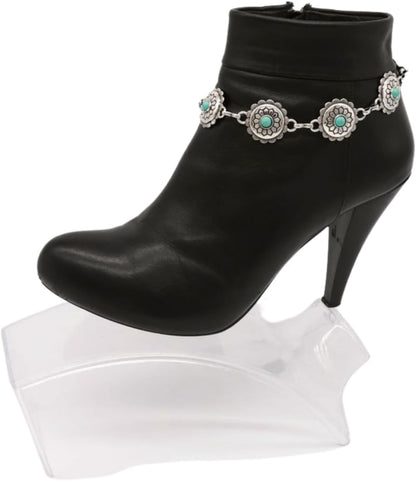 TrendyFashionJewelry Women's Western Boot Bracelet - Silver Chain Anklet with Turquoise Beads & Flower Charms