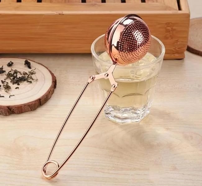 Haofy Tea Strainer, Stainless Steel Tea Filter, Twisting Snap Ball Infuser for Brewing Loose Leaf Tea Mulling Spices Seasonings with Long Handle, Fruit Infuser Insert, Rose Gold Tea Infuser Diffusers