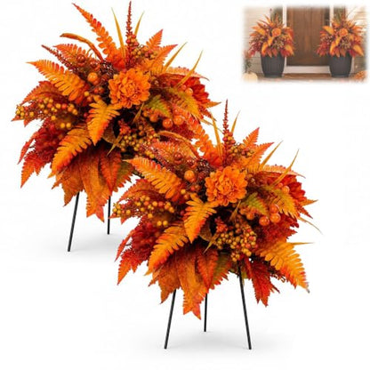 2pcs Fall Harvest Floral Garden Stake Set - 15.8in Autumn Decor