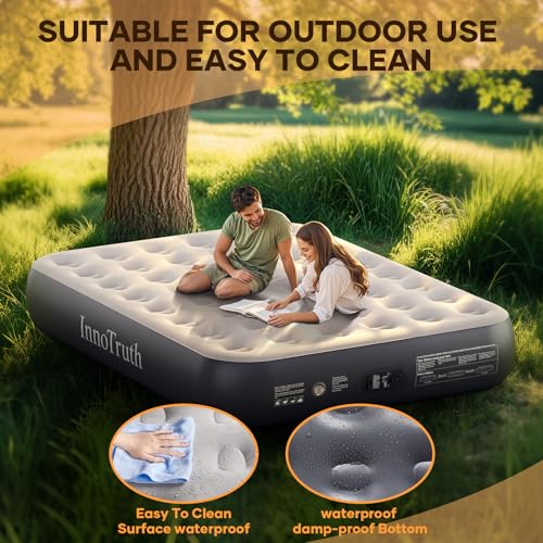 InnoTruth Queen Air Mattress with Built-in Pump, 13" Raised Comfort, Durable Inflatable Bed for Home & Guests, Easy Setup, Ideal for Travel & Camping, Dark Gray