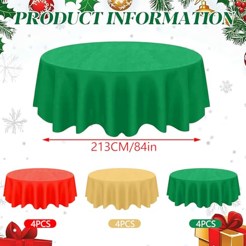 Christmas Round Disposable Tablecloth 84 Inch Set of 12 - Gold Red Green Waterproof Party Supplies - B-christmas