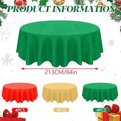 Christmas Round Disposable Tablecloth 84 Inch Set of 12 - Gold Red Green Waterproof Party Supplies - B-christmas