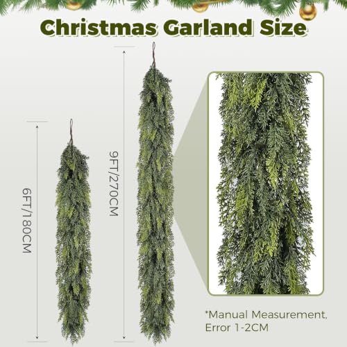 6FT 2-Piece Artificial Cedar Garland for Christmas Mantle Decor - Real Touch, Dense Foliage