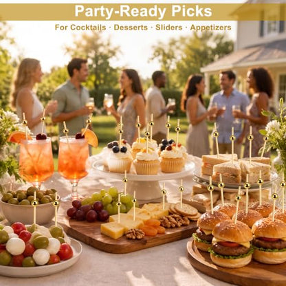 Gold 4.7 Inch Cocktail Picks - Fancy Appetizer Toothpicks, Pack of 200