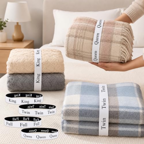 20 Pack Bed Sheet Organizer Bands with Size Labels for Linen Closet Storage