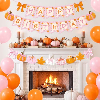 Fall Birthday Party Decorations Set Pink Pumpkin Maple Leaves Thanksgiving Indoor Home
