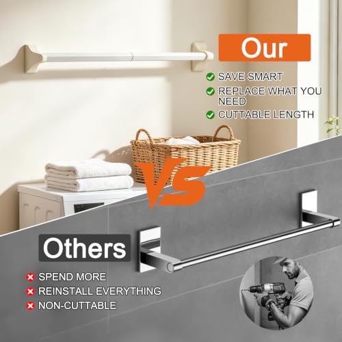 24 Inch Towel Bar Replacement Rod for Vintage Bathroom - No Drill, Rustproof PVC