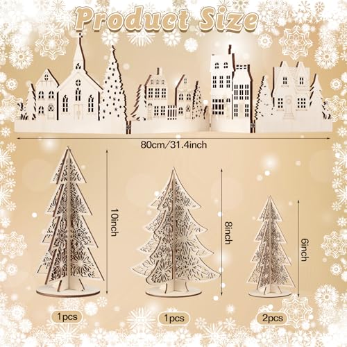 Retro Christmas Wooden Decor Set - 32 Inch Church Tree and House Signs