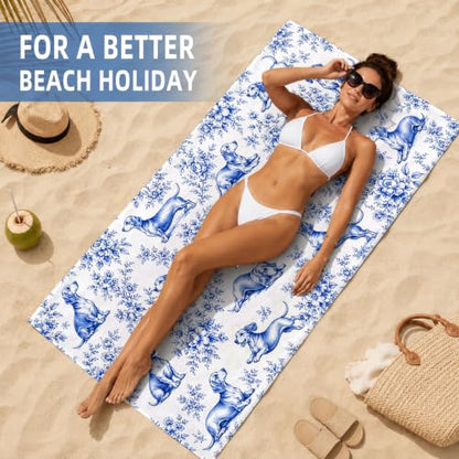 Dachshund Beach Towel 30x60 Inches - Blue Wiener Dog Pattern, Absorbent Microfiber for Pool & Beach