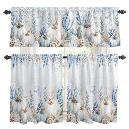 Light Blue Coastal Farmhouse Kitchen Curtains Set - 3 Pieces, 54 x 36 Inches