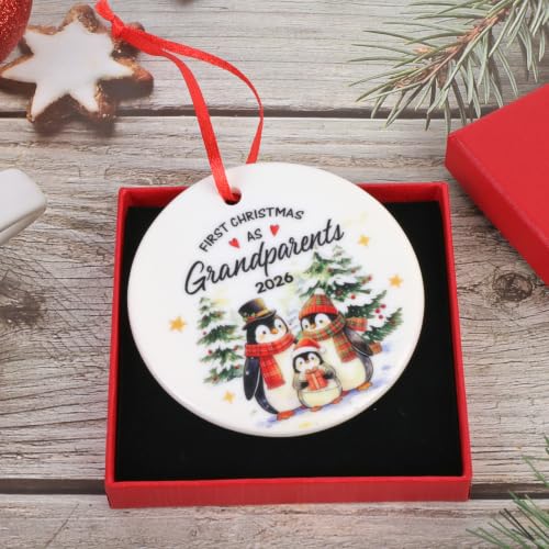 First Christmas as Grandparents Ceramic Ornament with Gift Box - Variation of Grandparents