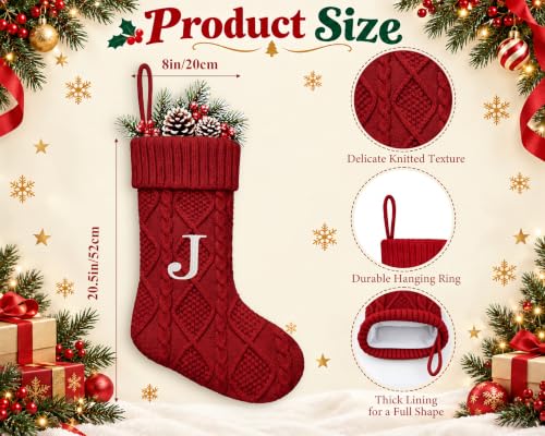 Christmas Stockings 21 Inch Large Knit Fireplace Decor - Red Letter J