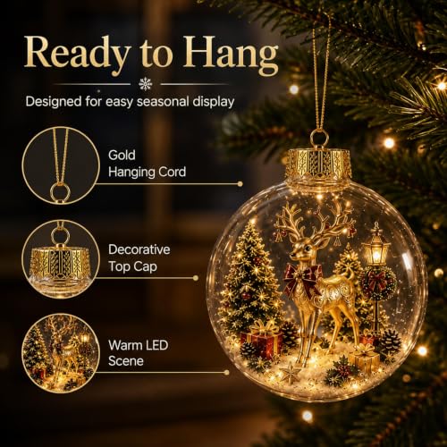 3D Glowing Christmas Scene Ornament Set - Festive Holiday Decor