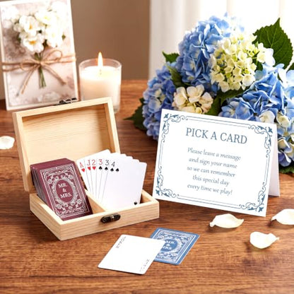 Wedding Guest Book Playing Cards Set with Wooden Box - 108 Blue & Red Variations