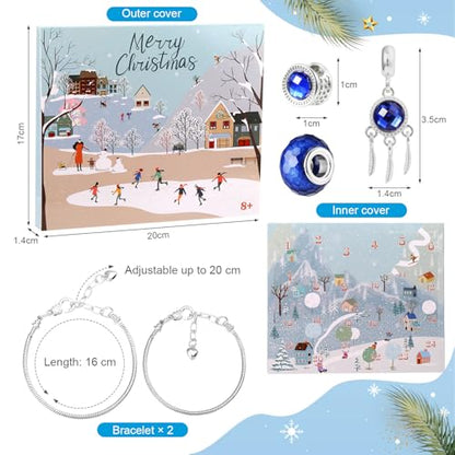 Naler Jewelry Advent Calendar 2026 - Light Blue Winter Themed Jewelry Making Kit with Bracelets