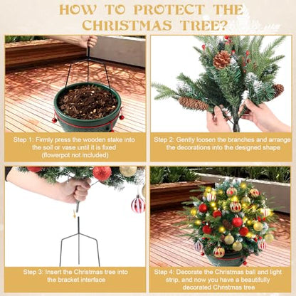 2 Pack Pre-Lit Artificial Christmas Tree Urn Fillers with LED Lights and Ornaments