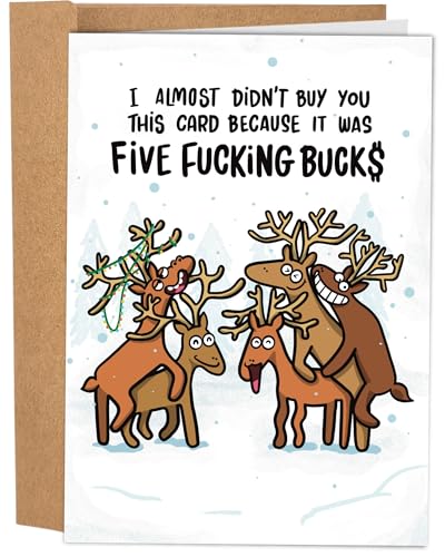 Funny Christmas Card for Adults - Hilarious Holiday Greeting with Reindeer - Inappropriate Holiday Card for Men or Women
