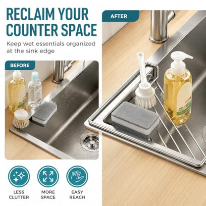 Stainless Steel Corner Sink Shelf - 2 Pack Kitchen Organizer for Sink Edge