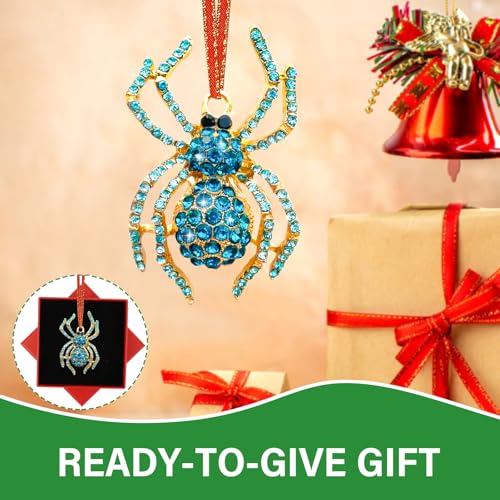 Blue Spider Christmas Ornament 2026 Metal Hanging Holiday Decoration Rhinestone Gift