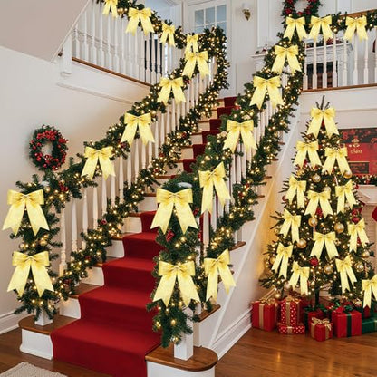 Gold Glitter Christmas Tree Bows - 36 Pcs, 7x7 Inch, Holiday Decor