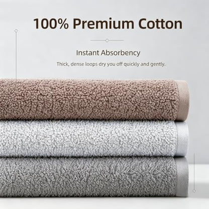 3 Piece Cotton Bath Towel Set with Hand Towel & Washcloth - Grey