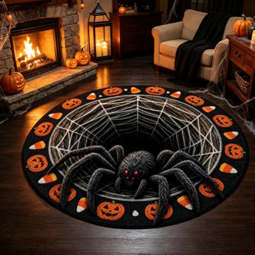 Halloween Optical Illusion Skeleton Vortex Rug 4'7" Round - Cheuinr