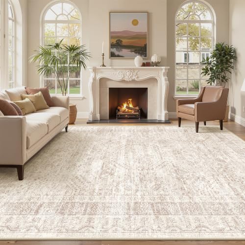 Vintage Beige 8x10 Washable Rug - Foldable, Soft, Stain-Resistant Area Rug