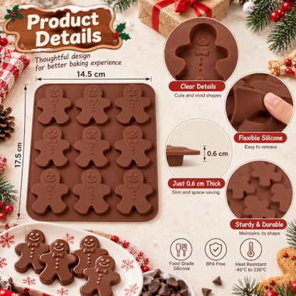 Food-Grade Silicone Gingerbread Man Mold for Holiday Baking - Non-Stick, 9 Cavities