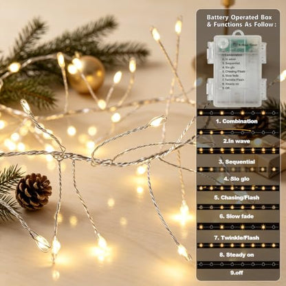 Warm White Copper Wire Firecracker String Lights - 120 Bulbs, Battery Powered