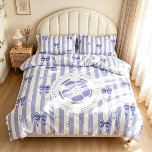 Purple Soccer Bow Comforter Cover Set - Full Size, Teen Bedroom Decor
