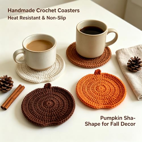 Fall Crochet Coasters Set of 4 - Handmade Absorbent Drink Coasters - Fall 4