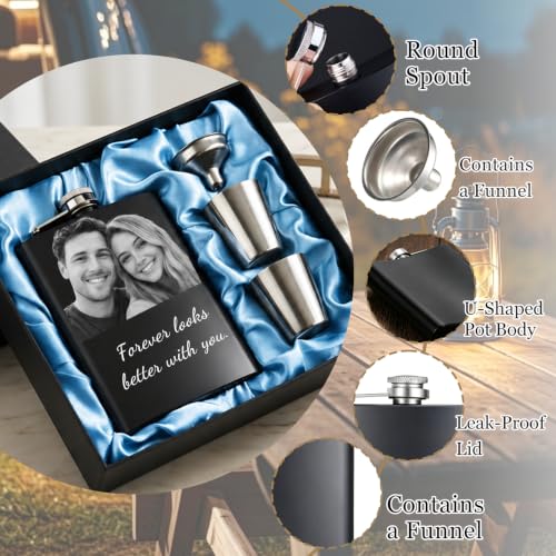 Custom 8 Oz Hip Flask with Engraved Photo Text Gift Black 05