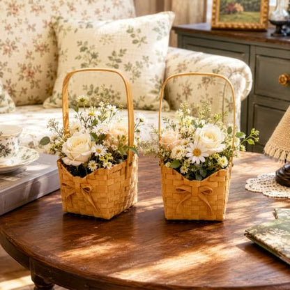 Small Flower Girl Basket Set - Wooden Wedding Baskets with Handle, 4 Pack