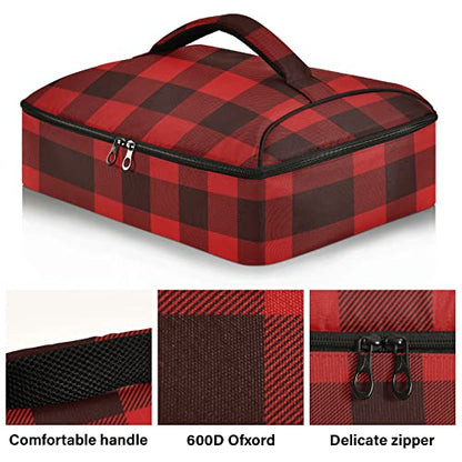 xigua Buffalo Plaid Casserole Dish Carrier, Portable Leakproof Insulated Casserole Carrier for Hot or Cold Food, Travel, Party, Picnic