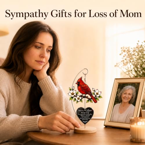Memorial Cardinal Gift with Heart Pendant and Wooden Base - Sympathy Keepsake - Variation of THIS listing