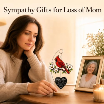 Memorial Cardinal Gift with Heart Pendant and Wooden Base - Sympathy Keepsake - Variation of THIS listing