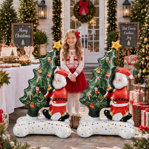 2PCS Santa with Christmas Tree Foil Balloons - Giant Holiday Party Decor