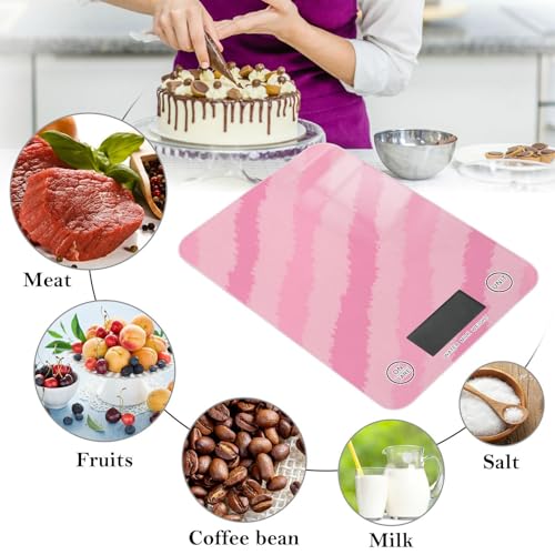QwThum Food Scale Kitchen Digital Scale Food Ounces and Grams Dieting Baking Cooking Waterproof Glass Panels LCD Display,4 Units Scale Tare Function Stripes Pink